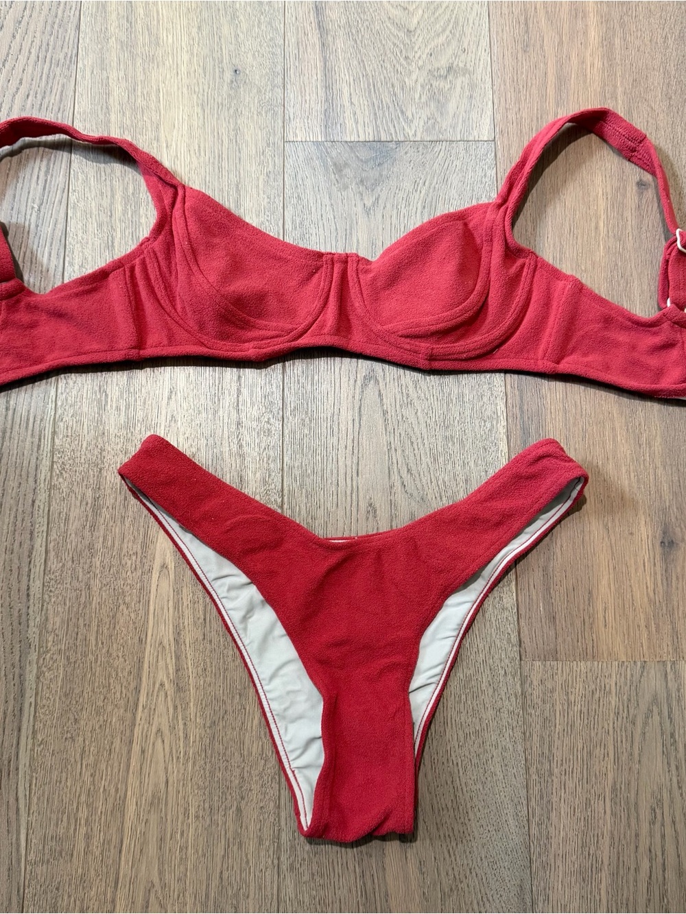 Red Textured Underwire Bikini Set - Women Swim